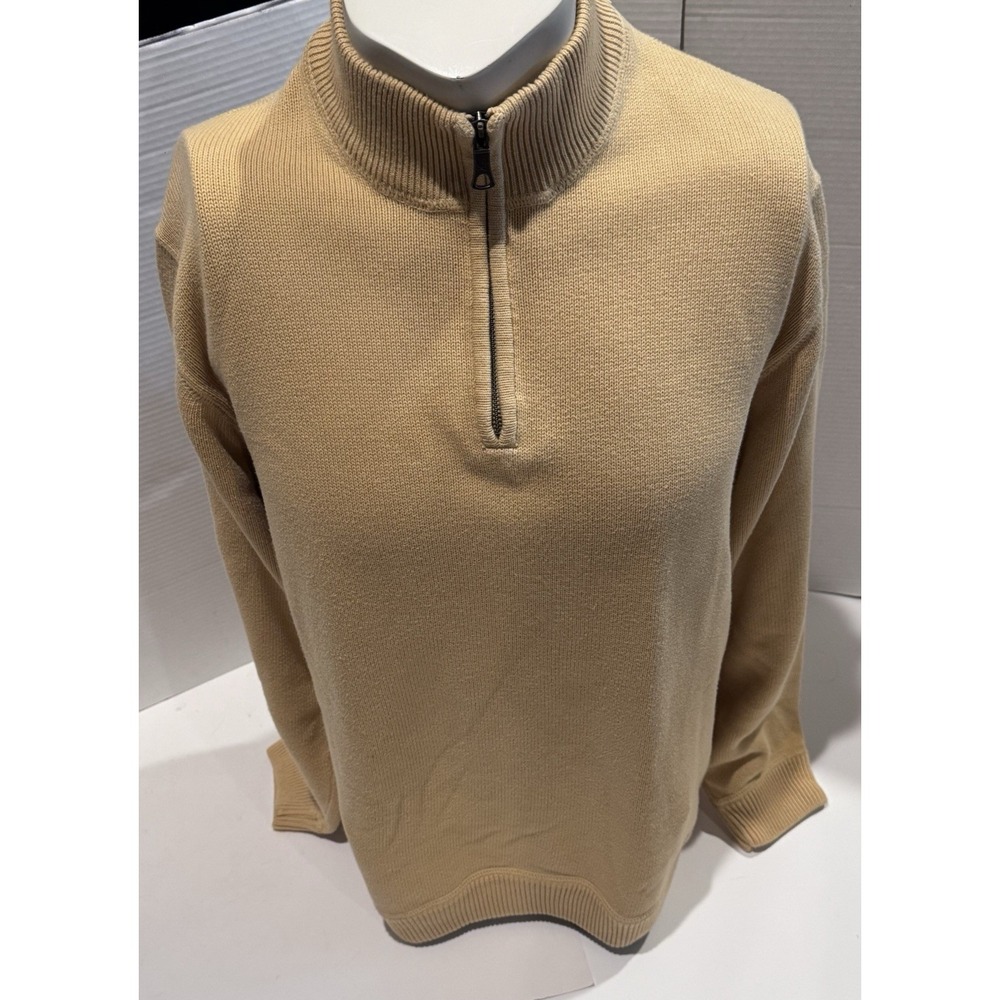 Vintage Eddie Bauer Sweater Mens XL Tall Light Yellow Knit 1/4 Zip 100% Cotton